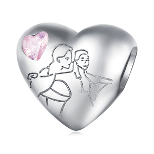 S925 argento life and death love beads lettere inglesi a forma di cuore perline fai da te accessori per gioielli - Product Image 2