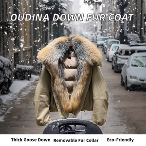 Manteau parka en duvet d'oie court et ample, respirant et écologique, col en fourrure, pour femmes, OUDINA - Product Image 2