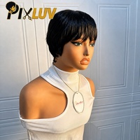 Perruque en cheveux humains coupe pixie en gros, pré-épilée, avec baby hair, perruque indienne sans colle en cheveux naturels raides
