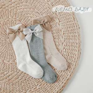 Chaussettes hautes en coton respirantes pour bébés filles, avec nœud en maille, chaussettes de cérémonie, bas uniformes - Product Image 3