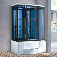 Cabine de douche hammam moderne Como Hotel avec porte coulissante noire 90x90 en verre transparent et cadre en alliage d'aluminium brossé