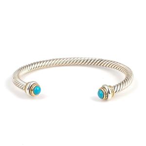 Turquoise Stone Twisted Women's <b>Bracelet</b> Double Tone Handmade Turkish Jewelry Romantic NUSRET - Product Image 1