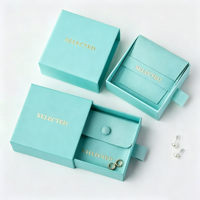 Coffret à bijoux vintage en papier turquoise de qualité supérieure, boîte d'emballage personnalisée avec logo, doublure en velours blanc pour bijoux de luxe