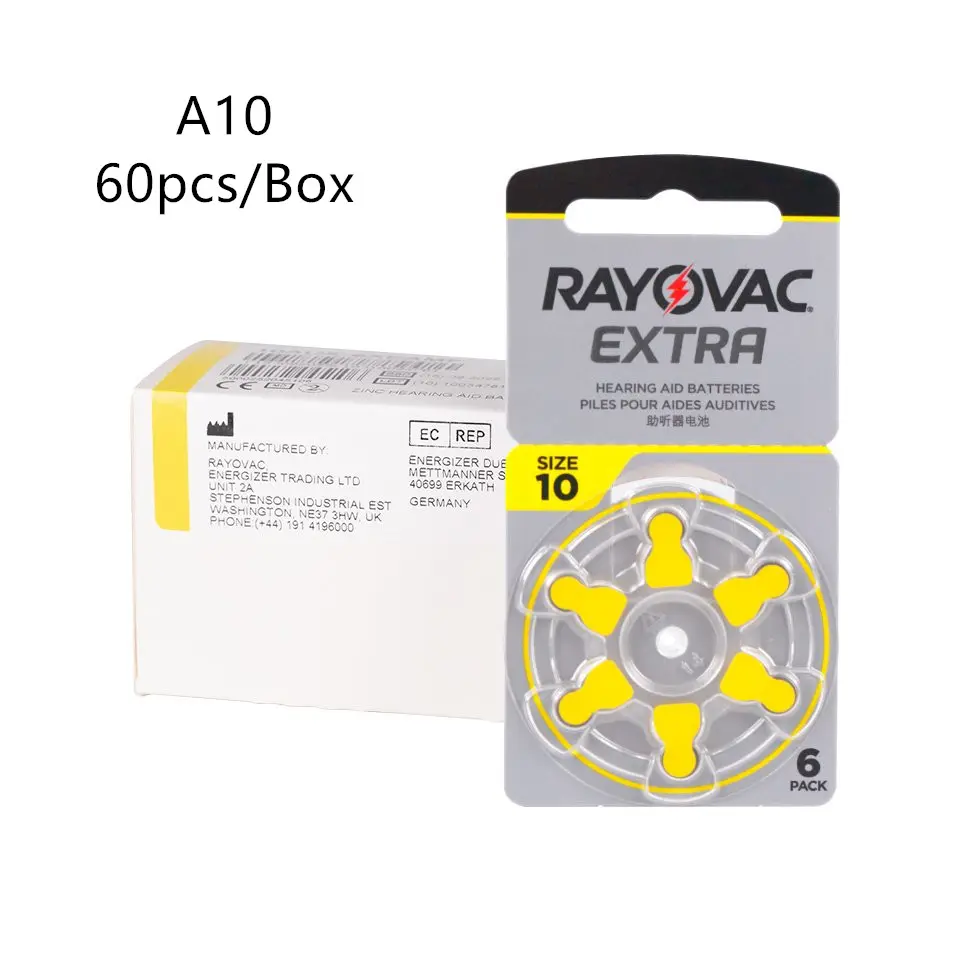 RAYOVAC-baterías para audífonos EXTRA A10, Zinc, rendimiento del aire