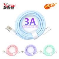 Câble de charge rapide USB-C vers Type-C PD 3A en nylon/PVC tressé 60W pour téléphone, appareil photo et écouteurs