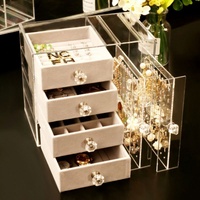 Boîte de rangement moderne en plastique acrylique transparent pour bijoux, colliers, bagues, boucles d'oreilles, montres, bracelets, présentoir 22x13x18cm