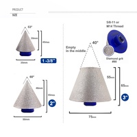 Foret diamanté de chanfreinage et d'ébavurage 35/50/75 mm avec filetage M14 5/8''-11 pour l'agrandissement et le finissage des trous dans le marbre, le granit et les carreaux