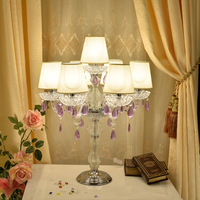 Lampe de table en cristal moderne, lampe de décoration de luxe pour salon, chambre à coucher, chevet, lampe de table en cristal transparente de couleur violet lustré