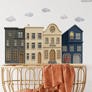 Adesivi murali decorativi in stile europeo a tema casetta, per pareti accentuate di soggiorno e camera da letto, decorazioni autoadesive per la casa - Product Image 6