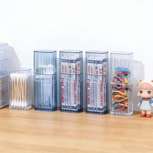 Boîte de rangement en plastique transparent, mini porte-cotons-tiges avec couvercle, portable pour organiser le bureau, petits objets, conteneur à cure-dents - Product Image 1