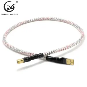 Audio Power Line YIVO XSSH HIFI 4 Core OFC Plated Silver Computer 2.0 Type A-B Male to Female Connector Extension USB Cord Wire