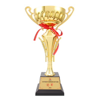 Coupe de trophée en métal populaire S M L, récompenses, souvenirs, coupe de trophée en métal plaqué or avec ruban rouge, trophée personnalisé en métal pour le cricket