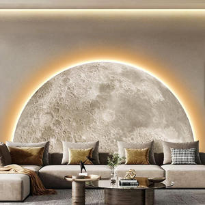Moderna Arte Murale di Lusso in Porcellana Dipinta con Luna Intagliata e LED, Decorazione Artistica per Soggiorno e Hotel - Product Image 1