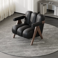 Fauteuil d'appoint en bois massif de style moderne du milieu du siècle, avec revêtement en cuir, pour salon ou bureau
