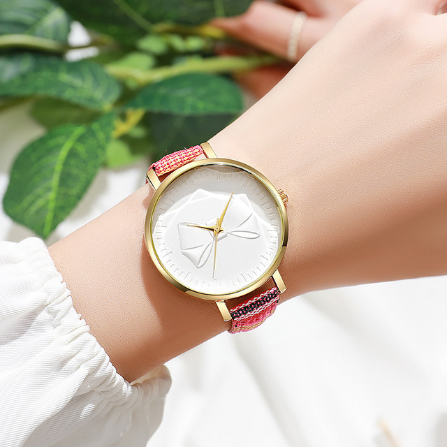 New Women's Alloy Fashion Quartz Watch with Pointer Dial Bowknot Design Elegant Simple Glass Watch for Women