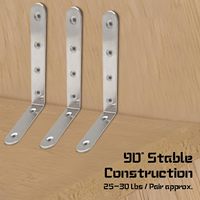 Support d'angle en forme de L de 4 pouces en acier inoxydable |   Support mural robuste pour étagère flottante, quincaillerie de meuble
