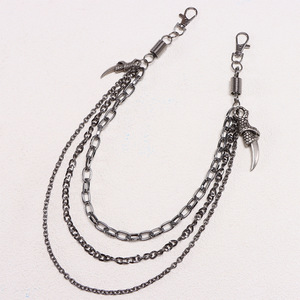Gunmetal Multi Layered Eagle Claw Pendant <b>Trouser</b> <b>Chain</b> Hip Hop Waist <b>Chain</b> For Youth Zinc Alloy Metal Belt - Product Image 3