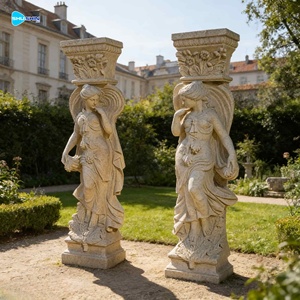 Statues de Dames Romaines en Pierre Carrée, Style Européen Moderne, pour Décoration de Jardin Extérieur, Sculpture de Piliers Creux en Marbre Massif - Product Image 6