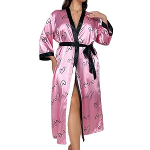 Pigiama da donna taglie forti 5XL con stampa floreale, scollo a V, vita elasticizzata, in poliestere/cotone, vestaglia casual lunga e ampia - Product Image 1