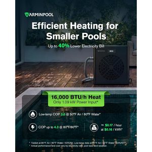 Bomba de calor para piscinas Varminpool de 16000 BTU, calentador eléctrico para piscinas elevadas de hasta 5500 galones, de bajo consumo. - Product Image 3