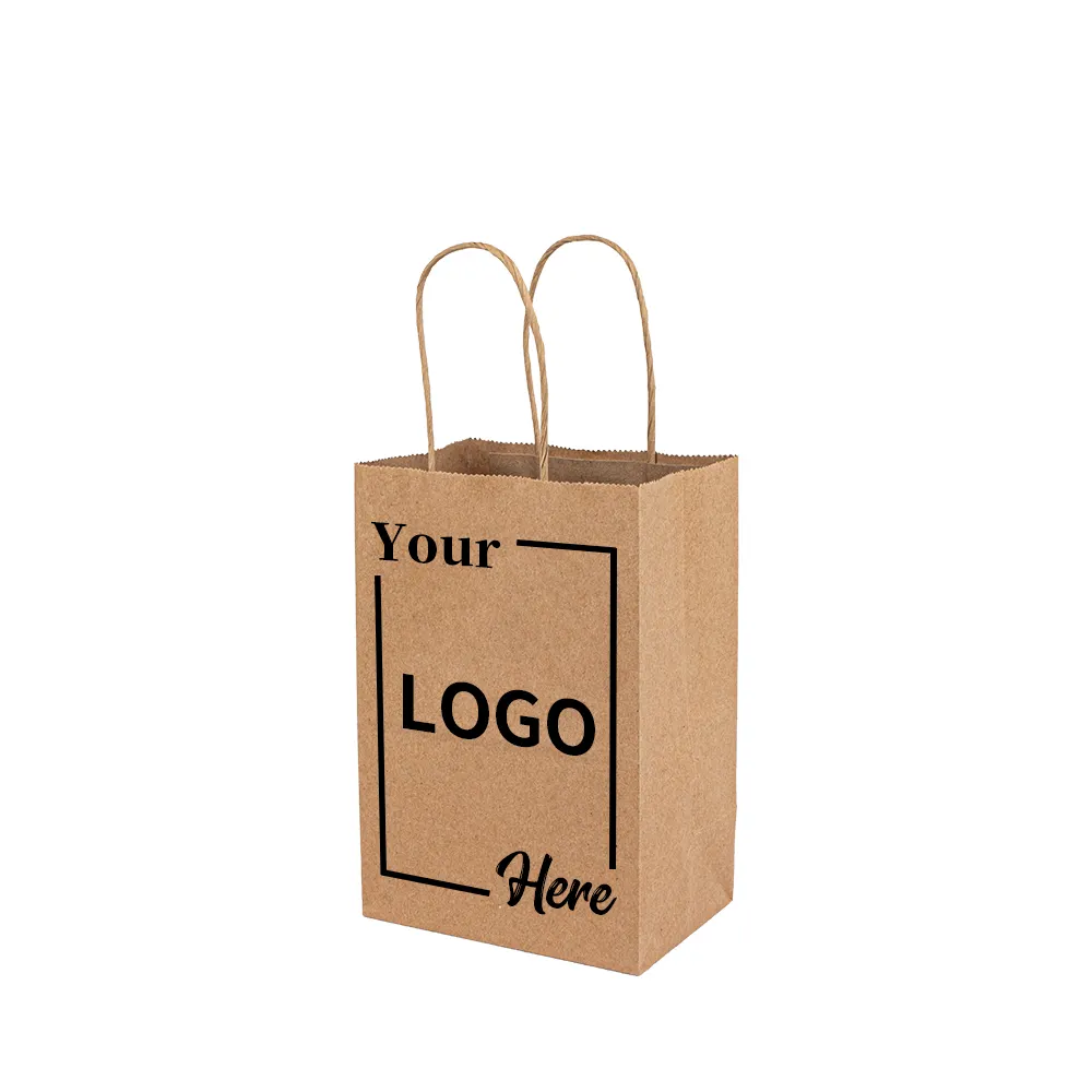 Bolsas de papel de embalaje de alimentos, asas con logotipo personalizado, recicladas, color marrón y blanco