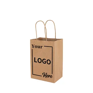 Custom Logo Print Recycled Brown White Kraft Shopping Food Packaging Paper Bag Handles With Your Own Logo