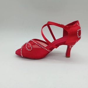 Evkoodance 221028 Zapatos de baile de interior profesionales para mujer Gamuza roja Cristal Salsa Latin Tango <span class=keywords><strong>Chacha</strong></span> en promoción - Product Image 4