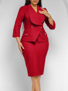 Nouvelle <span class=keywords><strong>robe</strong></span> de bureau pour femmes, mode, <span class=keywords><strong>col</strong></span> large, manches trois quarts, <span class=keywords><strong>robe</strong></span> de bureau OL - Product Image 3