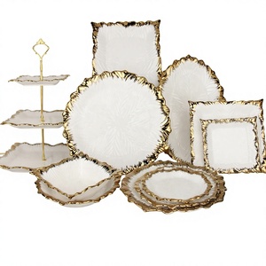 Modern Luxury Middle Eastern Style Gold Edged Porcelain Dinnerware White Square Pattern Oval Rectangular <b>Ceramic</b> Dish Gold Edge - Product Image 6
