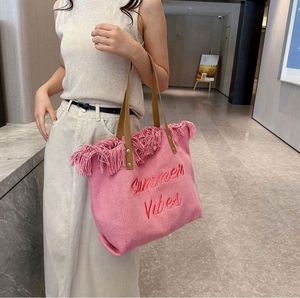 Design Lightweight Diy Gift Activity Reusable Embroidery <b>Large</b> Capacity Travel Tassel Fringe <b>Canvas</b> Tote <b>Bags</b> for Women - Product Image 4