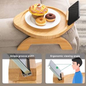 <span class=keywords><strong>Plateau</strong></span> de canapé en bambou avec support de téléphone rotatif à <span class=keywords><strong>360</strong></span>°, taille et forme personnalisées, design pliable écologique pour salon - Product Image 6