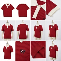 Pulls en tricot personnalisés à col polo à manches courtes avec bordure contrastée douce pour femmes, style preppy, nouvelle collection printemps