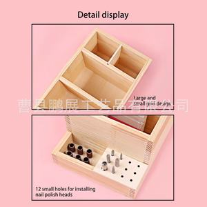 <b>Wooden</b> <b>Nail</b> Polish Storage Box Rectangular With 12 Holes <b>For</b> Polish Heads Desktop Organizer - Product Image 1