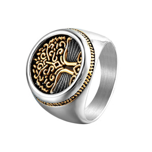 Nordic Tree Of Life <b>Ring</b> Stainless Steel Vintage Two Tone Embossed Unisex Punk Jewelry Gift - Product Image 5