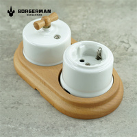Vente en gros de nouveau design moderne Interrupteur et prise décoratifs vintage et rétro en porcelaine céramique et porcelaine avec socle en bois