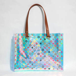 Sac fourre-tout en PVC imperméable et durable pour femme, sac à bandoulière holographique laser en PVC pour femme, sac de courses imprimé à motif lettres pour femme - Product Image 2