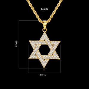 2025 nuova graziosa collana in acciaio inossidabile DS Hop a sei punte stella David ciondolo placcatura oro zircone titanio intarsiato Heritage ebraico - Product Image 4