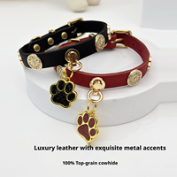 Hochwertiges Hundehalsband aus Vollnarbenleder mit individuellem Logo, Großhandel, Glitzer-Hundehalsband mit funkelndem Pfotenanhänger