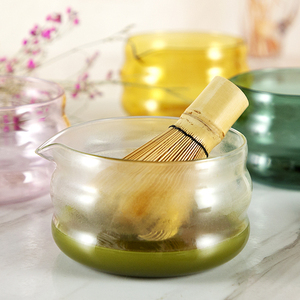 Ciotola di vetro testurizzato Matcha <span class=keywords><strong>con</strong></span> <span class=keywords><strong>beccuccio</strong></span>-fatto a mano stile giapponese cerimonia del tè verde Chawan grande tazza di vetro - Product Image 3