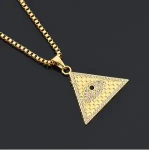 Triangle Egyptian Pyramid Necklaces&Pendant with cuban chain Iced Out Illuminati Of Horus Gold/Silver Hip Hop jewelry