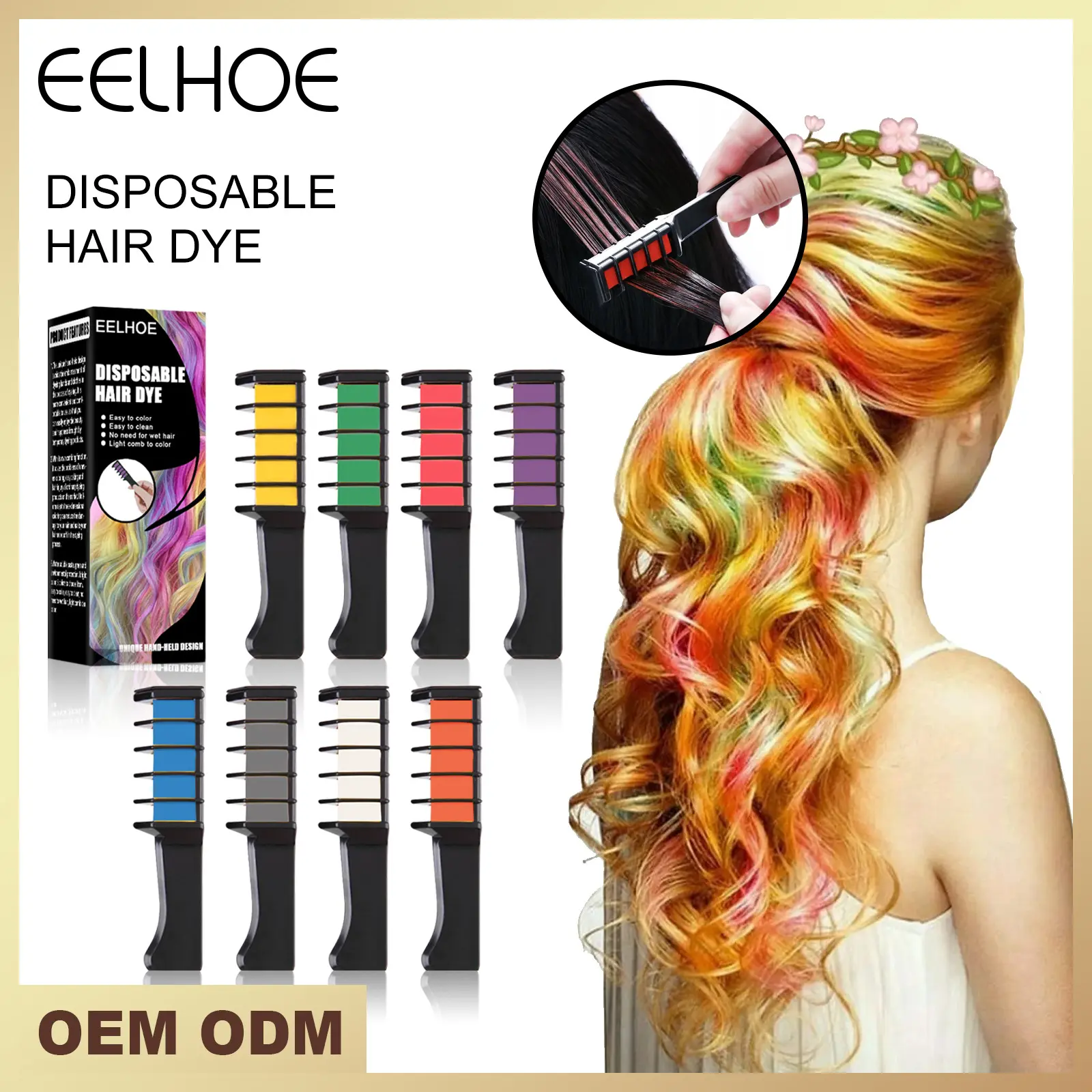 Eelhoe tintura de cabelo descartável portátil, tintura de cabelo portátil e fácil de mudar de cor sem dor, produtos para cuidados com o cabelo