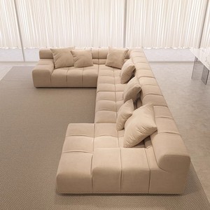 Canapé modulable moderne et luxueux au design norvégien, ensemble de canapés modulaires avec nuages, meubles en tissu de velours pour salon avec matériau en bois - Product Image 3