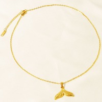 Collar con Colgante de Cola de Ballena en Acero Inoxidable 304 Chapado en Oro, Joyería Oceánica con Relieve Tallado Barroco para Chicas Elegantes