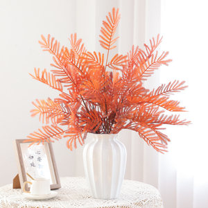 Fleur artificielle <span class=keywords><strong>en</strong></span> plastique, type fougère <span class=keywords><strong>mimosa</strong></span>, couleur automne, à tige unique, pour la conception de jardins et les arrangements floraux au sol pour mariages - Product Image 3