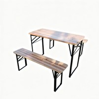 Table à manger pliante moderne en bois massif, ensemble de 3 bancs, portable, pour pique-nique en extérieur, cadre métallique peu encombrant, fabriqué en Chine