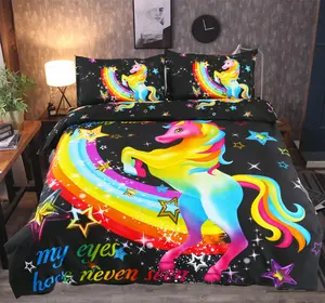 Juego de sábana de unicornio con logo personalizado, edredón suave con estampado personalizado, ropa de cama de marca