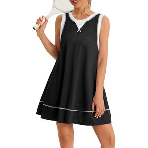 Womens Sleeveless V Neck Breathable Tennis Dress Athletic Mini Gym Workout Dress Lightweight Knitted Casual Sportwear - Product Image 1