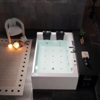 Baignoire de massage autoportante de luxe GG274 pour 2 personnes, 1,8 m, en acrylique et verre, avec accoudoirs en aluminium, 20 jets, panneau numérique, musique LED