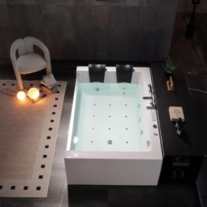 Bañera de Hidromasaje Independiente de Acrílico y Vidrio para 2 Personas GG274 de Lujo, 1.8m, con Reposabrazos de Aluminio, 20 Jets, Panel Digital, Música y Luces LED - Product Image 2