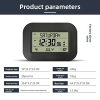 Horloge murale numérique LCD personnalisée multilingue, affichage de la semaine/du mois, thermomètre, design moderne silencieux - Grande horloge de table